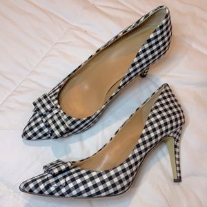 Jcrew factory Gingham bow navy pumps